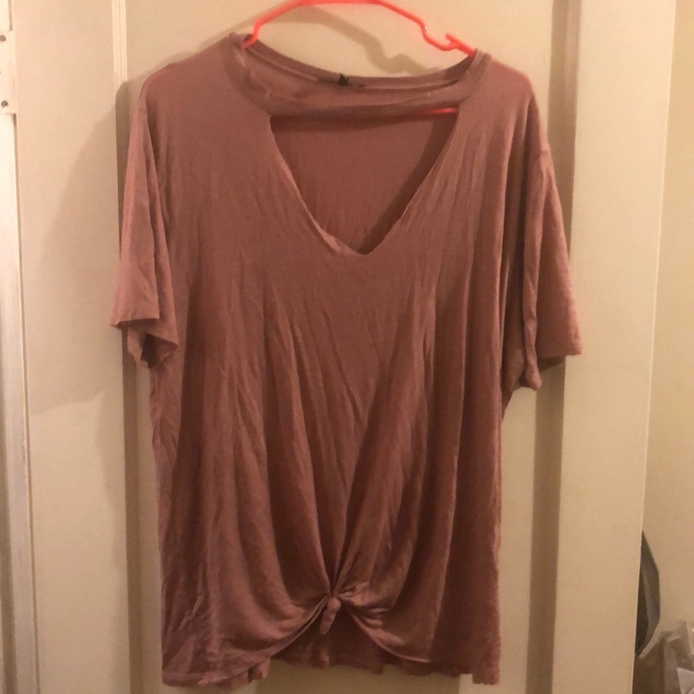 Distressed pink chocked vneck